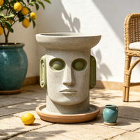 Pot de fleurs décoratif en résine fait main, tête de Moaï de l'île de Pâques peinte à la main, effet pierre rétro, statue, ornement de jardin
