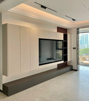 Meuble TV mural moderne sur mesure avec éclairage LED, centre de divertissement de luxe pour salon, meuble de rangement pour téléviseur