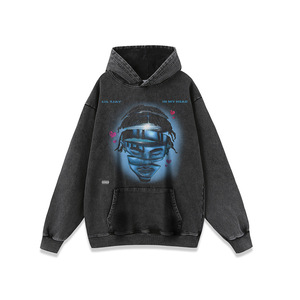 American-style Hip-hop Retro Rap Character <b>Printed</b> Cotton Loose Washed Distressed Hoodie Men's Women's Streetwear Trendy Brand - Product Image 3