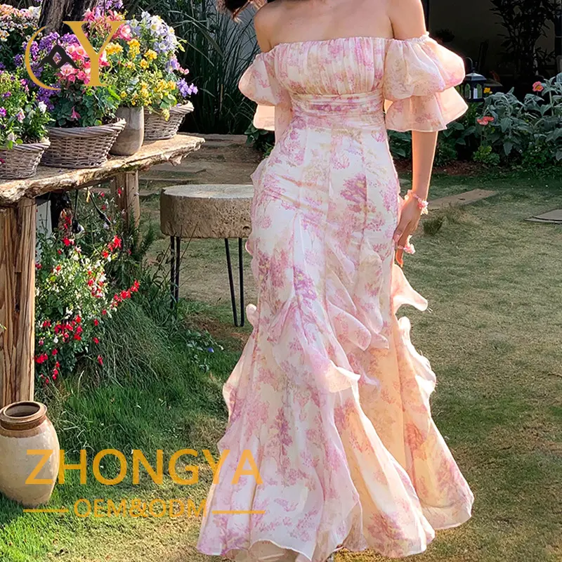 Custom Wholesale Lady Long Floral Casual Dresses Women Summer Maxi Dress Ladies 2023