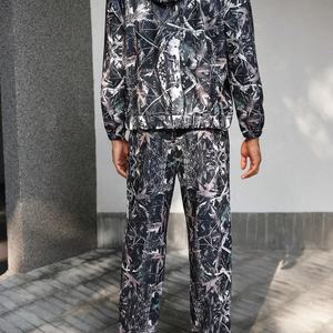 ชุดเซ็ต 2 ชิ้นลายใบไม้สไตล์สตรีทแฟชั่นขายส่ง ชุดลำลองสำหรับฤดูใบไม้ร่วง เสื้อฮู้ดซิปมีลายทาง กางเกงขายาวทรงหลวม - Product Image 4