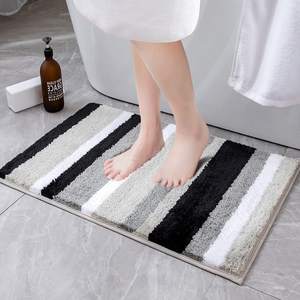 Tapis de bain minimaliste rayé floqué rectangulaire antidérapant absorbant en fibre de polyester pour la maison, tapis de salle de bain, tapis d'entrée des toilettes - Product Image 4