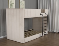 Lit superposé Willsoon moderne en velours beige capitonné - Lit superposé luxueux rembourré avec échelle et rangement