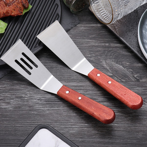 Juego de espátulas de acero inoxidable con mango de madera, 4 piezas, utensilios de cocina aptos para horno, para asar bistecs, panqueques y pizza - Product Image 3