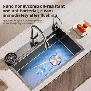 Heetverkopende grote spoelbak van roestvrij staal SUS304 met nano-oppervlak, drie-gats geïntegreerde groentewasbak - Product Image 2