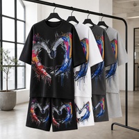 Ensemble décontracté pour homme en coton 100% - T-shirt à manches courtes et short - Tenue estivale en deux pièces - Vêtements de loisirs assortis - Vêtements de tous les jours - Tendance