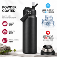 Bouteille d'eau isotherme personnalisée avec logo, couvercle à paille, 24oz 32oz, pour la gym, le sport, le camping, les voyages, en acier inoxydable, revêtement poudré, sans BPA