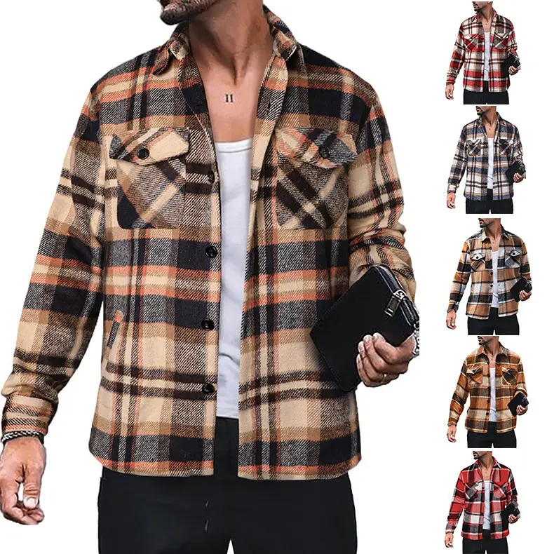Spring and autumn plaid shirt long sleeve button casual coat jackets for men 2022 mans jackets work jacket