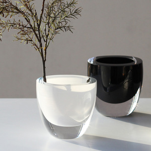 Nordic Modern Blown Thick Bottom Mouth Colorful <b>Mini</b> Ornaments Wide Mouth Table Surface Hydroponic Black White Crystal <b>Vase</b> - Product Image 4
