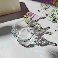 Ornement de couple d'oiseaux en cristal rose artisanal pour le commerce extérieur, décoration créative et mignonne pour nid d'oiseau, motif quadrillé pour entrée de salon