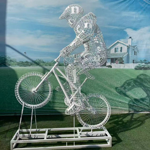 Scultura in Filo Metallico Bianco Personalizzata, Statua <span class=keywords><strong>di</strong></span> Atleta Ciclista, <span class=keywords><strong>Arte</strong></span> Astratta Figura Umana per Decorazione <span class=keywords><strong>di</strong></span> Stadi, Scuole e Giardini - Product Image 1