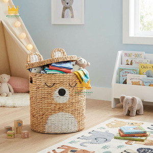 Cartoon Bear Water Hyacinth Storage Basket Toy Organizer Kids Bedroom Bathroom Plant Fiber Handwoven Modern Decorative <b>Bin</b> Cheap - Product Image 3