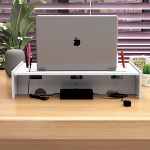 Laptop Stand 2 Tier Wood <b>Plastic</b> Composite Multifunctional Desk Organizer For Office Workspace - Product Image 3