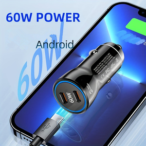 Cargador Rápido <span class=keywords><strong>para</strong></span> Auto de 60W, PD USB-C, Doble Puerto Tipo C, Encendedor de Cigarrillos, Cargador <span class=keywords><strong>para</strong></span> Teléfono Móvil, 12V-30V, Certificado FCC, CE, Rosh, Universal - Product Image 2