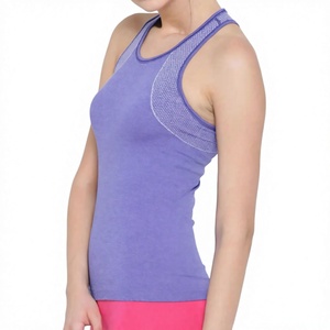 Women's Sporty Tank <b>Top</b> Breathable Knitted Scoop Neck <b>Purple</b> Solid <b>Mesh</b> Shoulder Gym Vest - Product Image 6