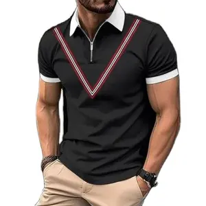 OEM-Fabrik individualisierte 100% Baumwolle Herren Polo-Hemd Farbblock Slim Fit Polo-T-Shirts 2024