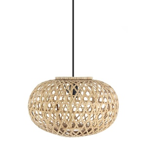 Lampada a sospensione in bambù, nera e naturale, attacco E27, 40x40 cm; ideale per illuminare e decorare spazi contemporanei. - Product Image 1