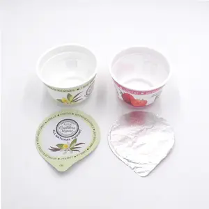 Custom Design Aluminiumfolie Gestanst Deksel Voor Plastic Pp Ps Yoghurt Cup