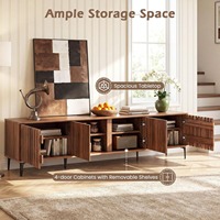 Meja Konsol TV Bergaya Midcentury 4 Pintu dengan 4 Kabinet Penyimpanan dan 6 Kaki Logam untuk Ruang Tamu