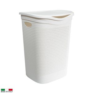 Cesto de Ropa Sucia de Plástico con Tapa, Efecto Ratán, 39.5x37x54 cm, Estructura Tejida - Product Image 3