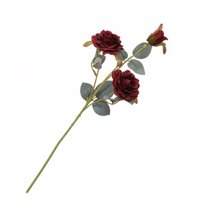 Artificial Three-Head Lover's Rose Silk Handmade Classic Floral Art Home Soft <b>Decoration</b> Graduation Wedding Arrangement Table - Product Image 1