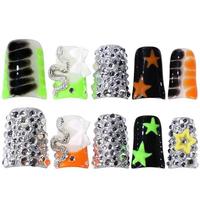 Faux ongles Y2K violets imprimés à presser avec strass et motif serpent, réutilisables, faits à la main, fournitures pour ongles