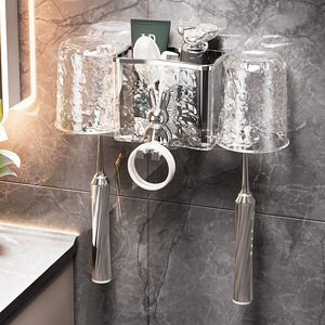 Glacier Patterned <b>Toothbrush</b> <b>Holder</b> Double Wall Mounted Transparent Storage For Toothpaste Cups And <b>Toothbrushes</b> - Product Image 1