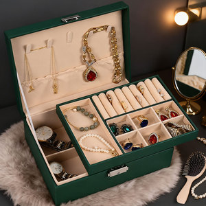 Jewelry <b>Box</b> Leather 25.21*11 Solid Color Textile Lining Lightweight Portable Travel Storage Case For Necklace Earring Ring Stud - Product Image 1
