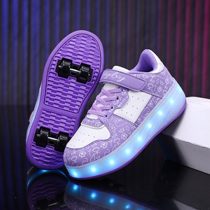 Chaussures à roulettes LED 4 roues, baskets de patinage automatiques pour enfants, Heelys en cuir PU, EU 28-40, 1,6 kg, cadeau de fête en plein air pour filles et garçons - Product Image 1