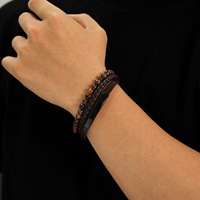 Bracelet et jonc de mode multicouche perlé pour homme, bijoux de mode pour homme, bracelet œil de tigre, accessoires pour homme