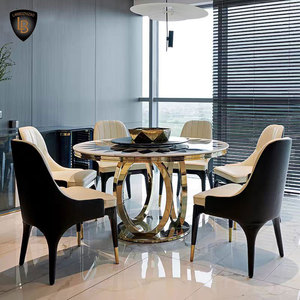 Sang trọng vòng bàn ăn thiết lập với Vàng cơ sở thép không gỉ & <span class=keywords><strong>Slate</strong></span> đá cẩm thạch đầu bàn xoay Wedding & bar phòng tính năng - Product Image 3