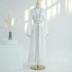 2024 Custom Islamic Clothing Dubai Luxury EID Modest Abayas With Rhinestone Kimono For Muslim Women Dress Sparkly Open Abaya