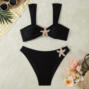 Solid New Starfish <strong>Thongs</strong> Bikini V-neck Crop Top Low Waist 2-Piece Set Spandex/Polyester for Beach <strong>Pool</strong> Use - Product Image 2