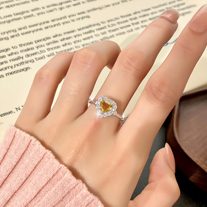 Anillos de Plata 925 con Cristal Tallado en Corazón de 6mm, Ajustables, con Piedra Natural, Baño de Oro Blanco, Antideslustre, Venta al Por Mayor - Product Image 4