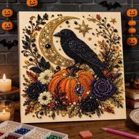 Kit de peinture par points de perles DIY fait main, thème Halloween, 20 cm, en bois avec cadre intérieur, pour décoration créative, pour enfants et adultes