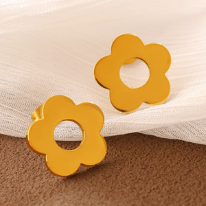 Flower <b>Stud</b> Earrings Gold <b>Silver</b> Stainless Steel Everyday Wear Women's Fashion Jewelry EH1325 - Product Image 3