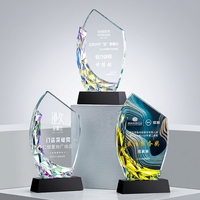 Trophées et récompenses en verre acrylique personnalisés, gravés au laser 3D, effet diamant, colorés et brillants, avec base noire