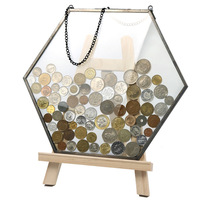 Cadre en métal avec panneau en verre pour collection de pièces de monnaie, boîte de présentation hexagonale pour pièces de monnaie