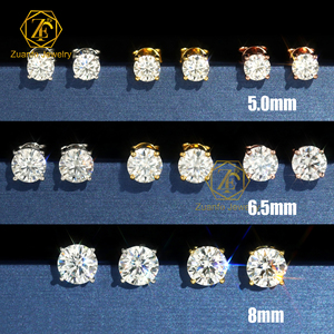 أقراط مويسانيتي وردية ملونة 1 قيراط أزرق أرجواني أحمر اللون أقراط ماسية انفرادية مستديرة للسيدات - Product Image 4