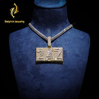 Ciondolo Personalizzato con Lettera 2AZ, Diamanti Baguette Sintetici, Oro 14K, Micro Pavé, Gioielli Hip Hop da Uomo, Unisex