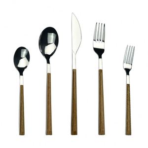Ensemble de couverts écologiques en gros avec manche en bois, couteau, cuillère, fourchette, en acier inoxydable - Product Image 2