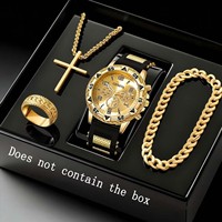 4 Buah/Set Jam Tangan Bisnis Pria Modis Jam Tangan Kuarsa Dial Besar Mewah untuk Pria Set Perhiasan Jam Reloj Hombre (Tidak dengan Kotak)