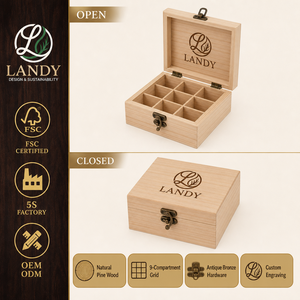 Lussuosa Scatola in Legno Personalizzata per Oli Essenziali con 9 Scomparti, Custodia in Legno di Pino Naturale, Organizzatore Premium per Aromaterapia - Product Image 1