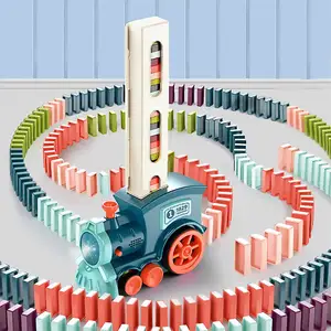 Treno Domino automatico, giocattolo da gioco per bambini (blu, 60 Domino)