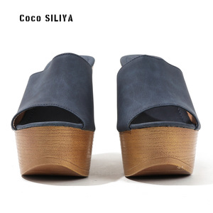 Coco SILIYA Women Summer Wedges Sandals <b>Open</b> <b>Toe</b> <b>Platform</b> Faux Suede Wood <b>Heel</b> Slip on Height Increasing Size 36 - Product Image 3
