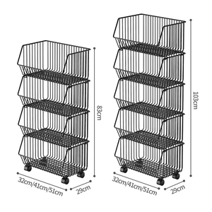 Étagère <span class=keywords><strong>de</strong></span> rangement murale pliable <span class=keywords><strong>à</strong></span> 5 niveaux en métal pour cuisine avec étagères rotatives et paniers <span class=keywords><strong>à</strong></span> <span class=keywords><strong>roulettes</strong></span> pour l'organisation des légumes - Product Image 3