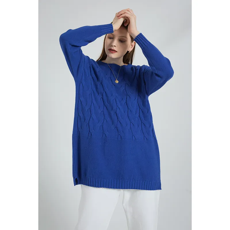 Sweater Women Sweater Open Stitch Pattern Loose Long Sleeve Sweater O-neck Women's Girl Knitted Sweater