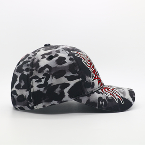 High Quality Leopard Print 6 Panel <b>Baseball</b> <b>Cap</b> Custom Alignment Embroidery Logo Across Brim and Front - Product Image 4