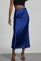 Jupes midi élégantes pour femmes, taille haute, en satin, respirantes, style décontracté printemps, couleur noire unie, populaires, en promotion