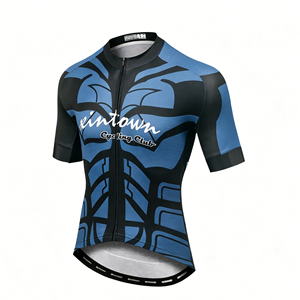 Ensemble de maillots de cyclisme pour hommes en gros, bleu et noir, à manches courtes, respirant, en spandex et polyester, kit de vélo pour activités cyclistes adultes - Product Image 5
